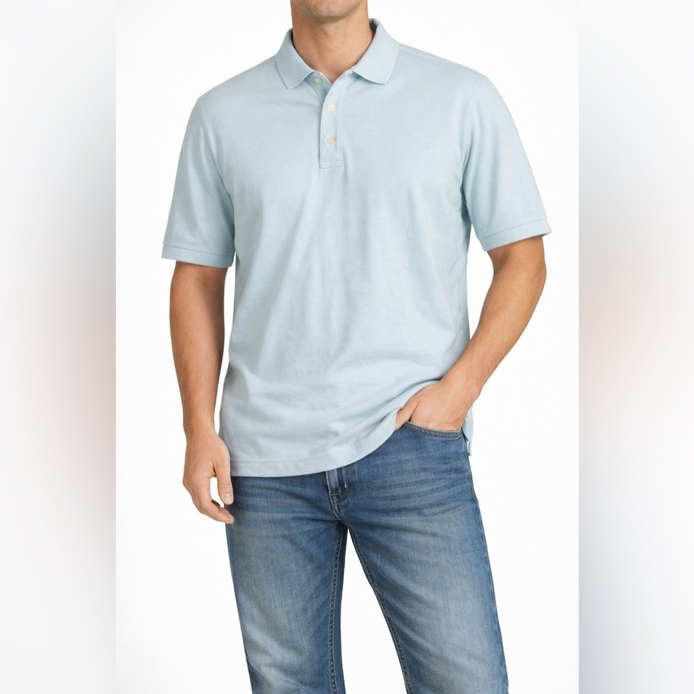 LL‎ Bean Mens XXL Tall Traditional Fit Cotton Polo Shirt Light Blue 300458